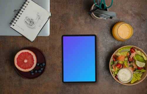Tablet mockup with salad delivery