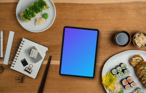 Tablet mockup with sushi