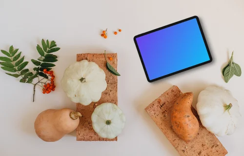 Top view of tablet mockup on the table