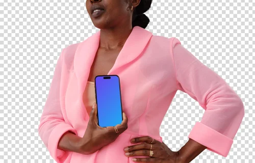Mujer de negocios con un iPhone mockup
