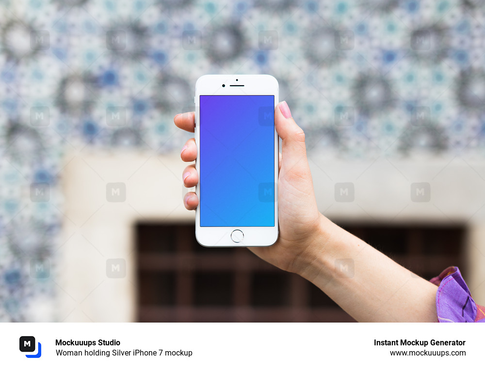 Woman holding Silver iPhone 7 mockup