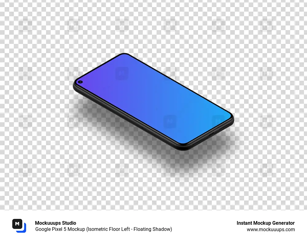 Google Pixel 5 Mockup (Piso isométrico izquierdo - Sombra flotante)