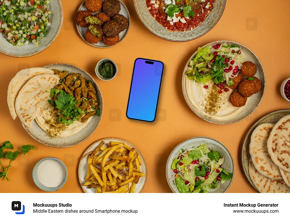 Middle Eastern dishes around Smartphone mockup