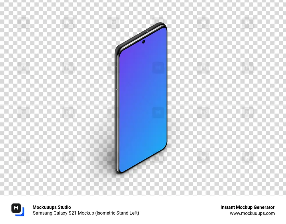 Samsung Galaxy S21 Mockup (Soporte isométrico izquierdo)
