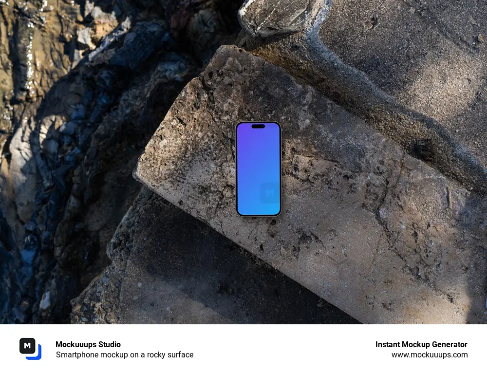 Smartphone mockup on a rocky surface