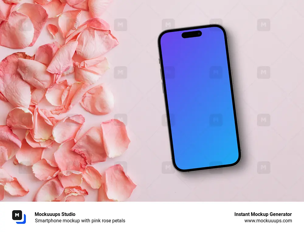 Smartphone mockup with pink rose petals