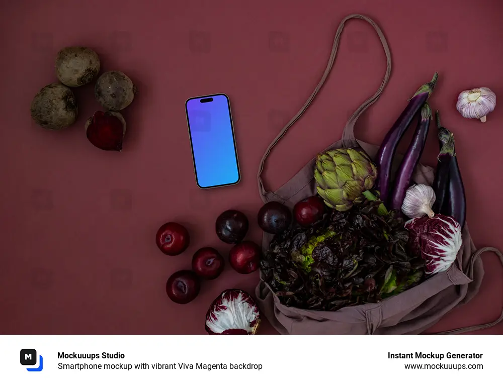 Smartphone mockup with vibrant Viva Magenta backdrop
