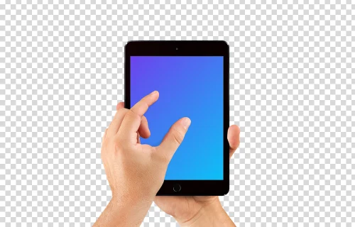Hombre haciendo zoom en la pantalla del iPad mini Space Gray mockup