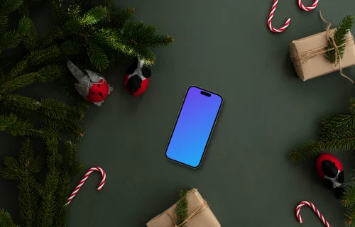 Christmas design mockup with a phone