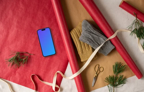 Christmas gift mockup with a phone