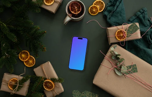 Christmas gifts and smartphone mockup