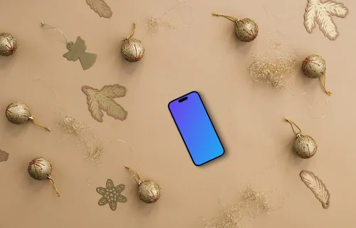 Christmas smartphone mockup on beige background