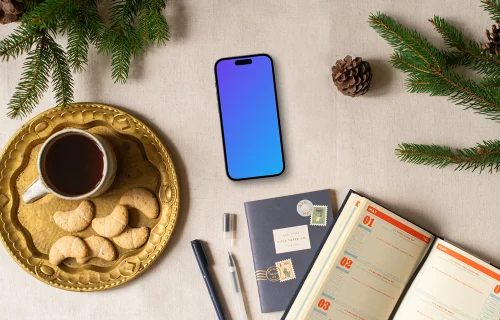 Christmas smartphone mockup with a notes on the side