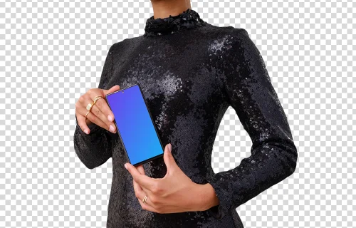 Una mujer extravagante exhibe un Google Pixel mockup