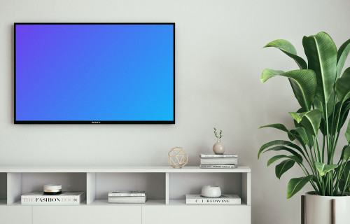 Televisión HD mockup en una pared blanca