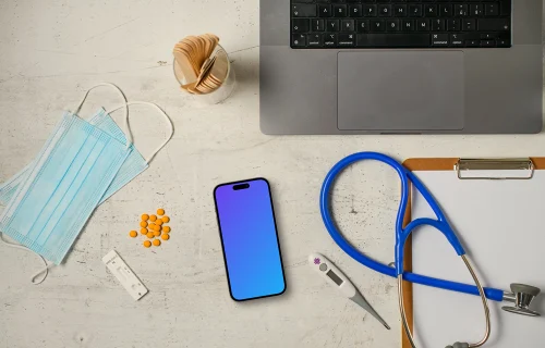iPhone mockup in modern medical environment