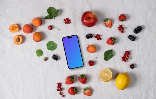 Minimalistic Smartphone mockup with fruits