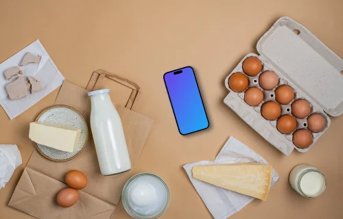 Phone mockup with groceries
