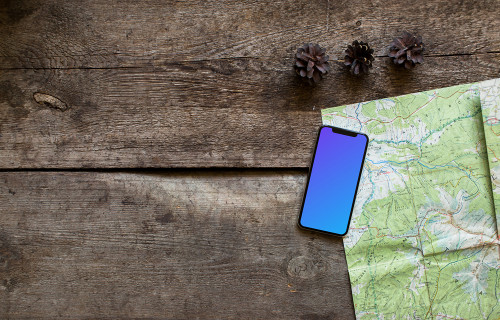 Rotated iPhone XS mockup with Yosemite map