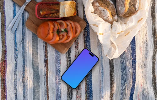 Seaside picnic with a smartphone mockup