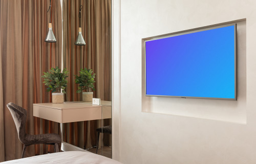 Televisión inteligente mockup en la pared de un apartamento moderno