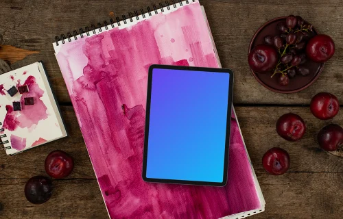 Tablet mockup on the Magenta watercolor painting