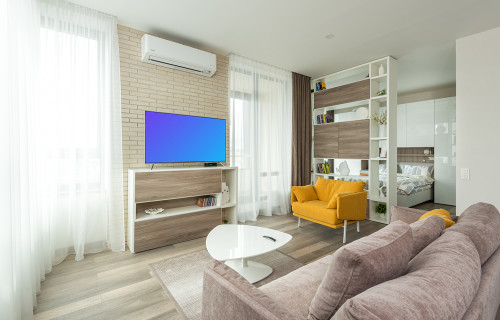 Televisión mockup en un pequeño apartamento
