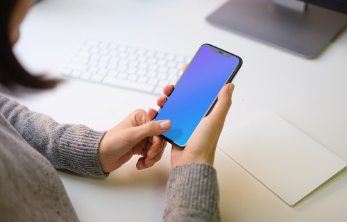 Woman interacting with a screen on iPhone 11 mockup