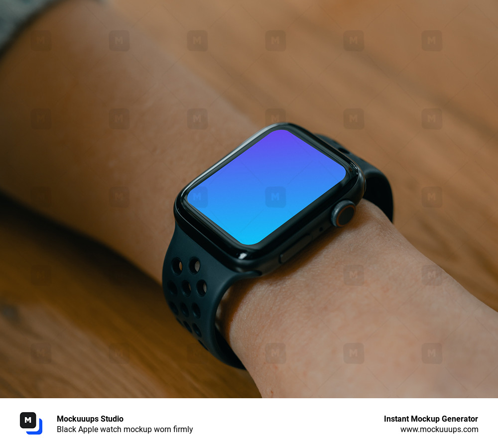 Reloj negro de Apple mockup llevado con firmeza