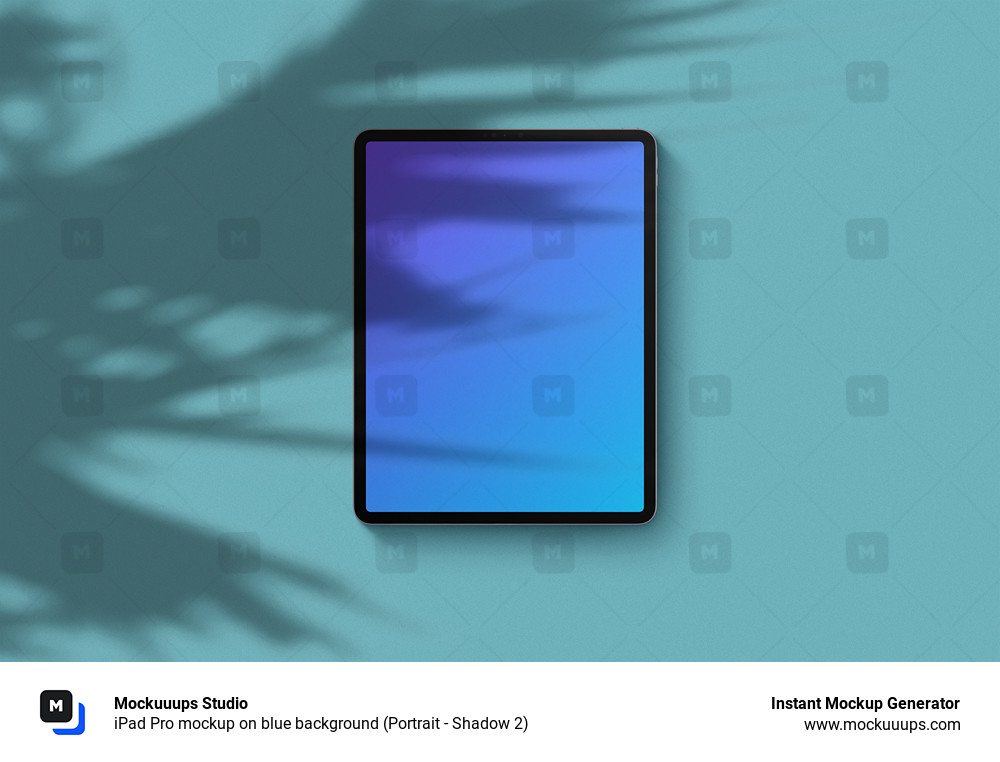 iPad Pro mockup sobre fondo azul (Retrato - Sombra 2)