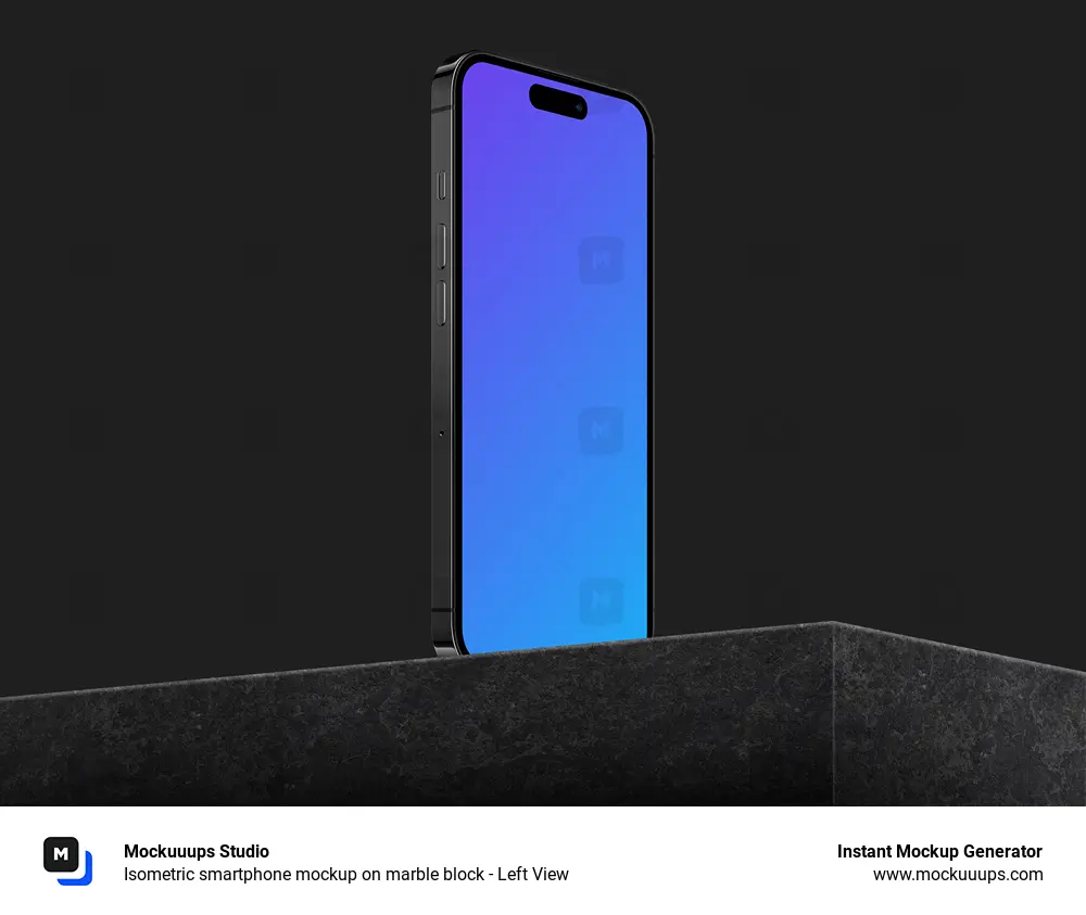 Isometric smartphone mockup on marble block - Left View