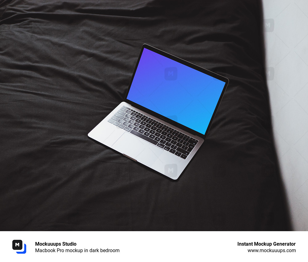 Macbook Pro mockup en un dormitorio oscuro