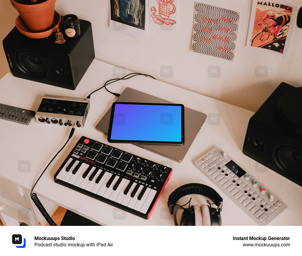 Podcast studio mockup with iPad Air