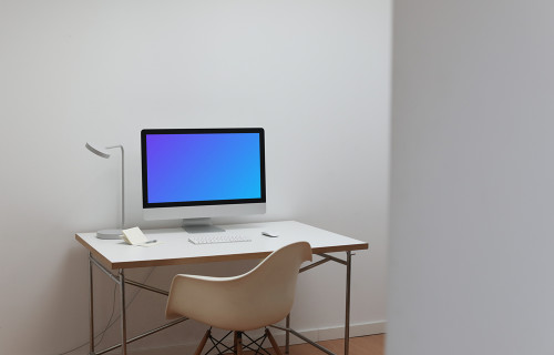 iMac mockup en un espacio de trabajo sencillo 