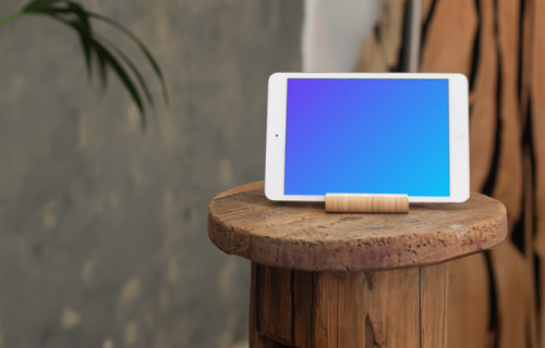 iPad Mini mockup on a wooden stool