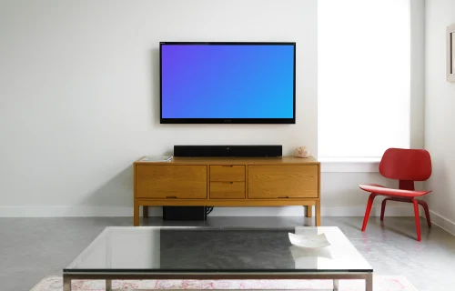 Televisión mockup en una sencilla sala de estar