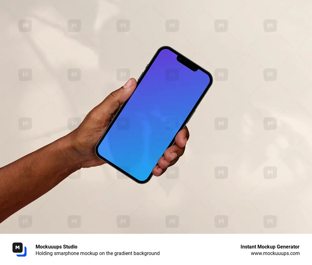 Holding smarphone mockup on the gradient background