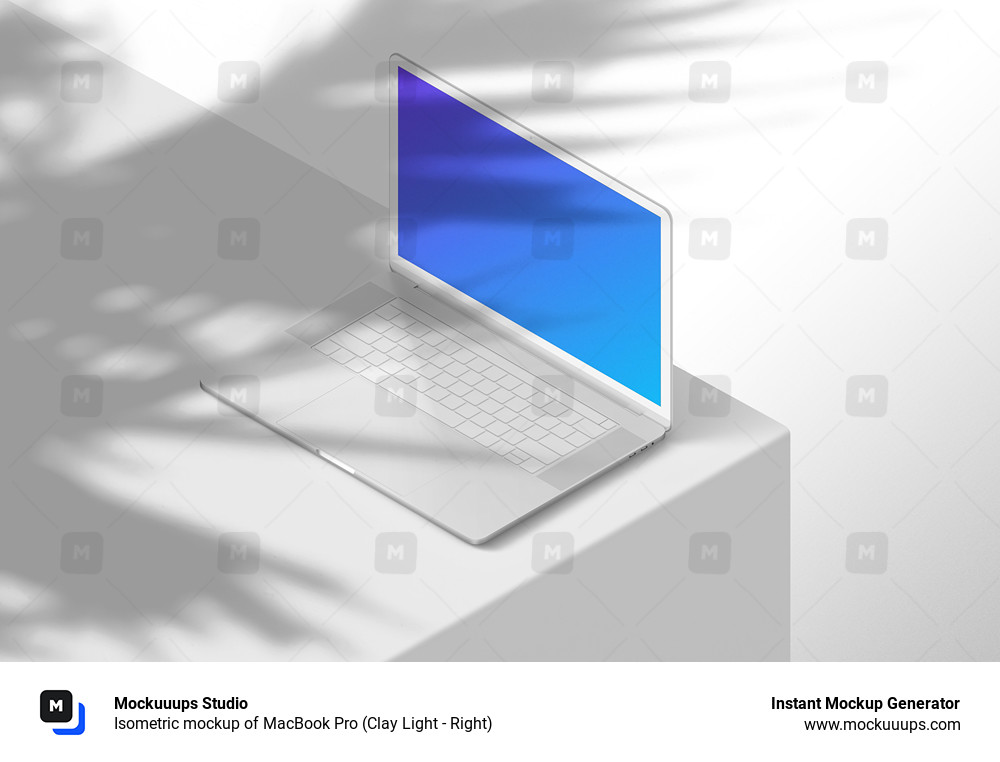 Isométrico mockup del MacBook Pro (luz de arcilla - derecha)