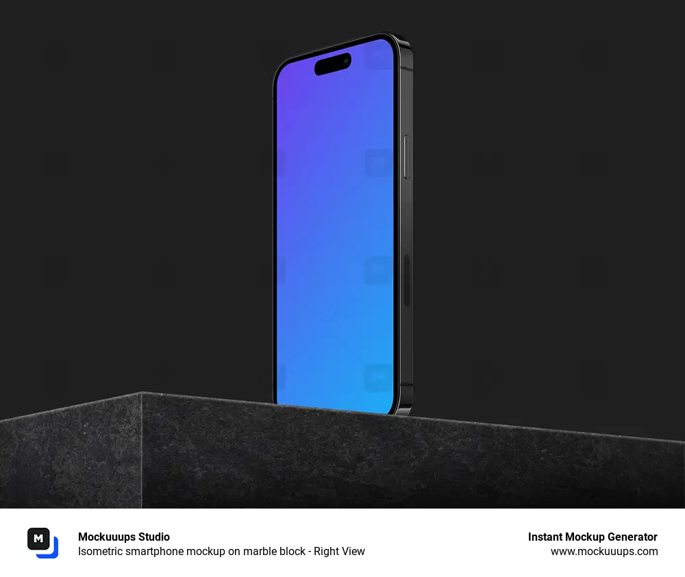 Isometric smartphone mockup on marble block - Right View