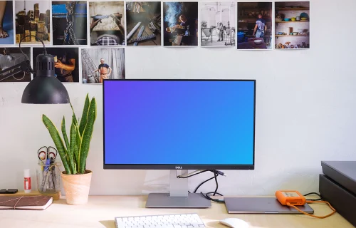 Free Clean desk with Dell display mockup