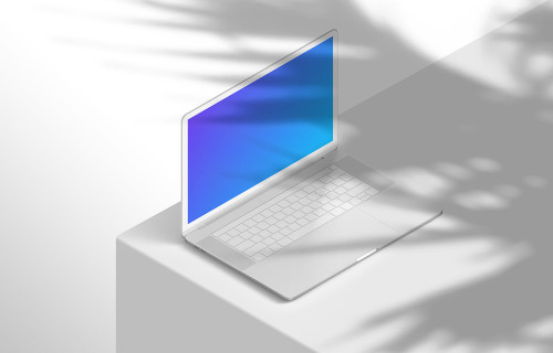 Isometric mockup of MacBook Pro (Clay Light - Left)