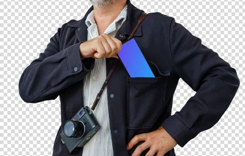 Fotógrafo masculino con un Google Pixel mockup