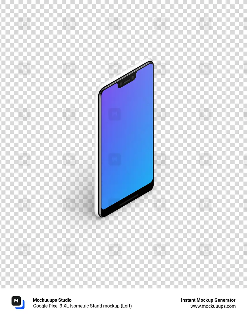 Soporte isométrico del Google Pixel 3 XL mockup (izquierda)