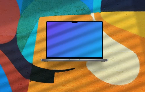 Computer mockup on abstract background