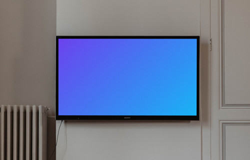 Televisión 4K mockup en una pared blanca