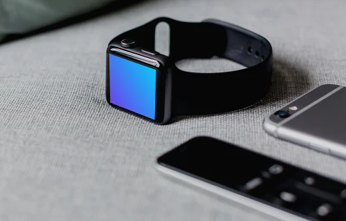 Apple Watch mockup colocado en un escritorio blanco