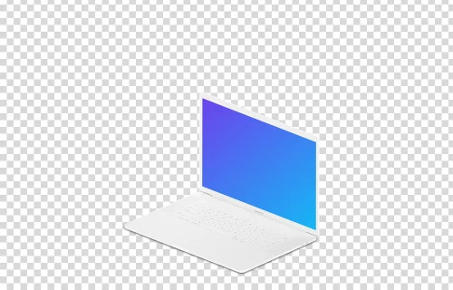 Isométrico mockup de Macbook Pro (Clay White) orientado a la derecha