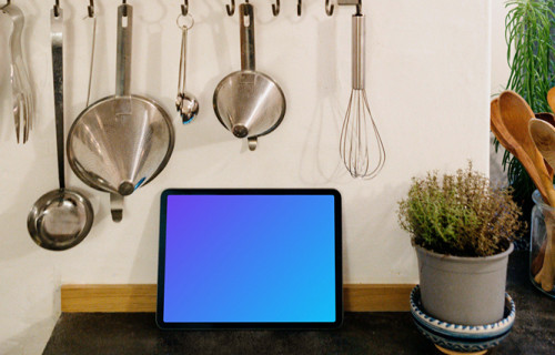 iPad Air mockup under a kitchen shelf