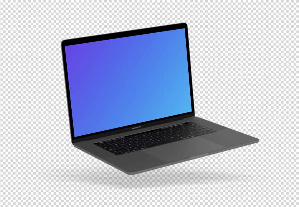 Macbook Pro transparente mockup flotando a la izquierda